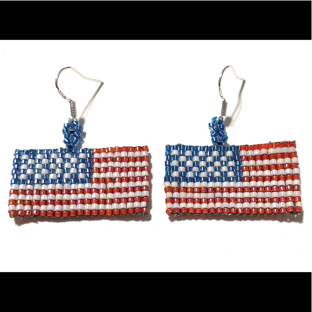 🇺🇸925 Sterling Silver USA Flag Dangles🇺🇸